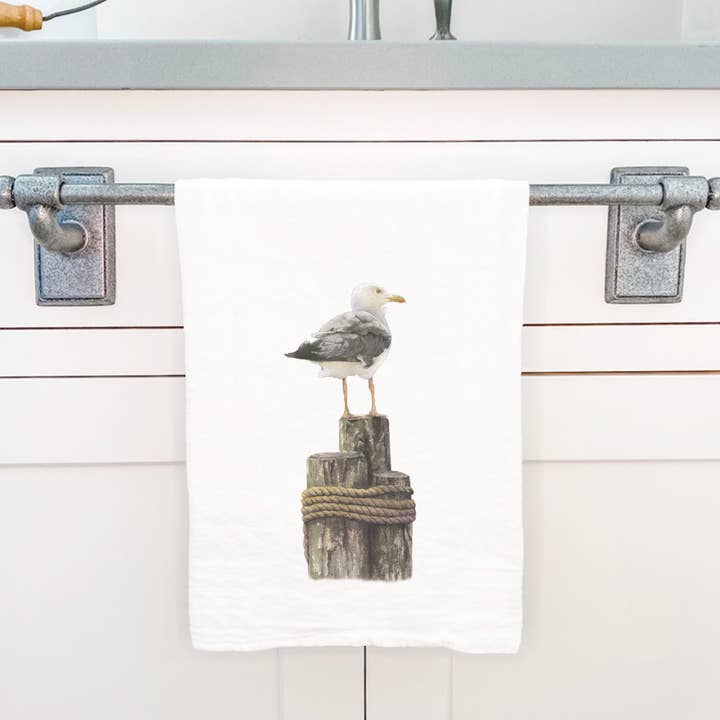 Cottage Shore - Wholesale Tea Towel - Watercolor Seagull - Cotton Tea Towel