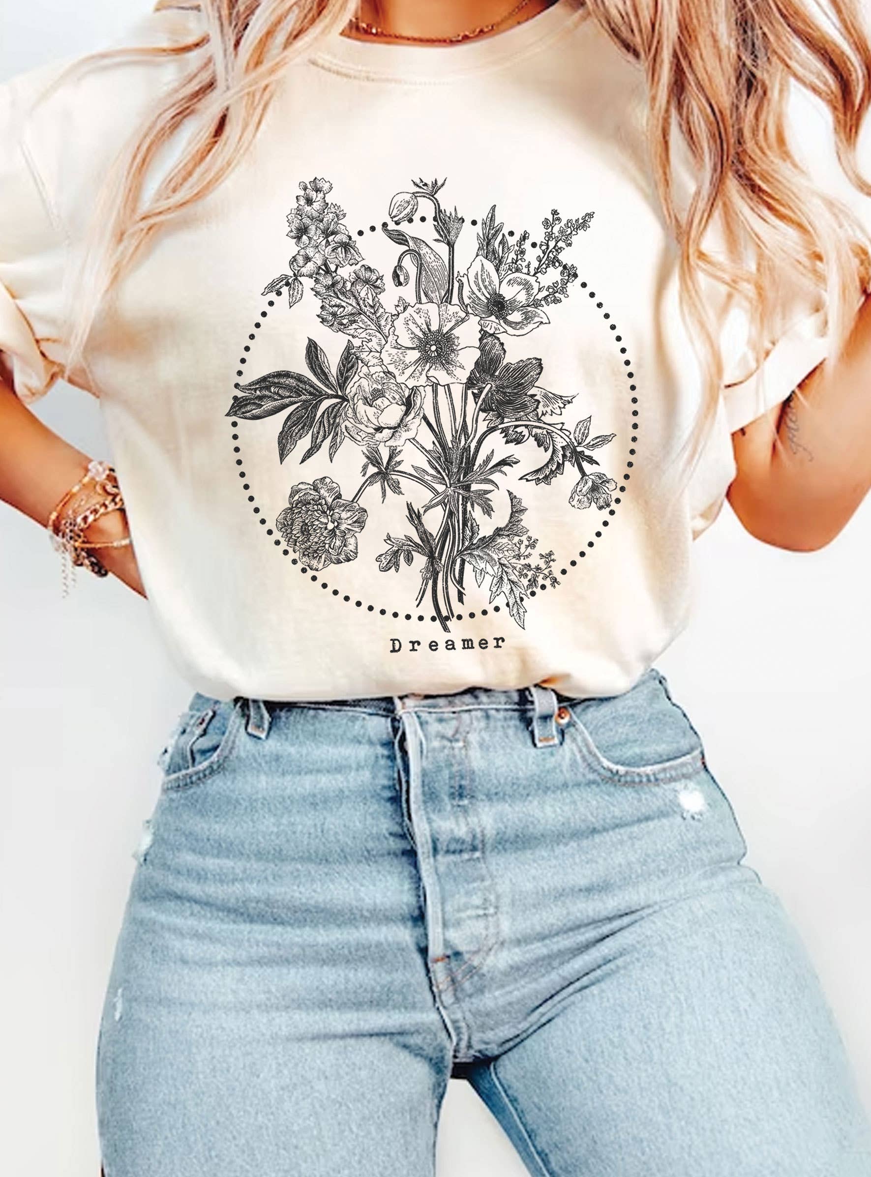 Rustee Clothing – Großhandel T-Shirt mit Siebdruck – Damen – DREAMER FLOWER GRAFIK T-SHIRTS3