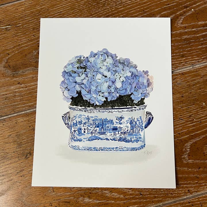 Chinoiserie Planter With Hydrangeas Art Print for wholesale by Art and Soul