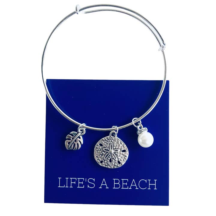 Silver Bangle Charm Bracelet Nautical Sand Dollar for wholesale by Broken Record Boutique