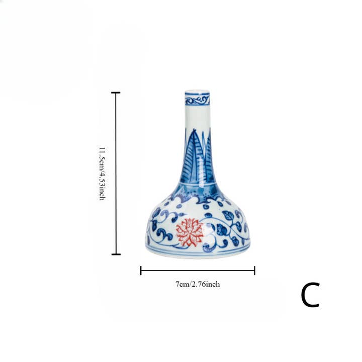 Gohobi (We cover U.S. import duties) - Wholesale Vase - Gohobi Hand-painted Blue and White Porcelain Vase (Red Flowers)2