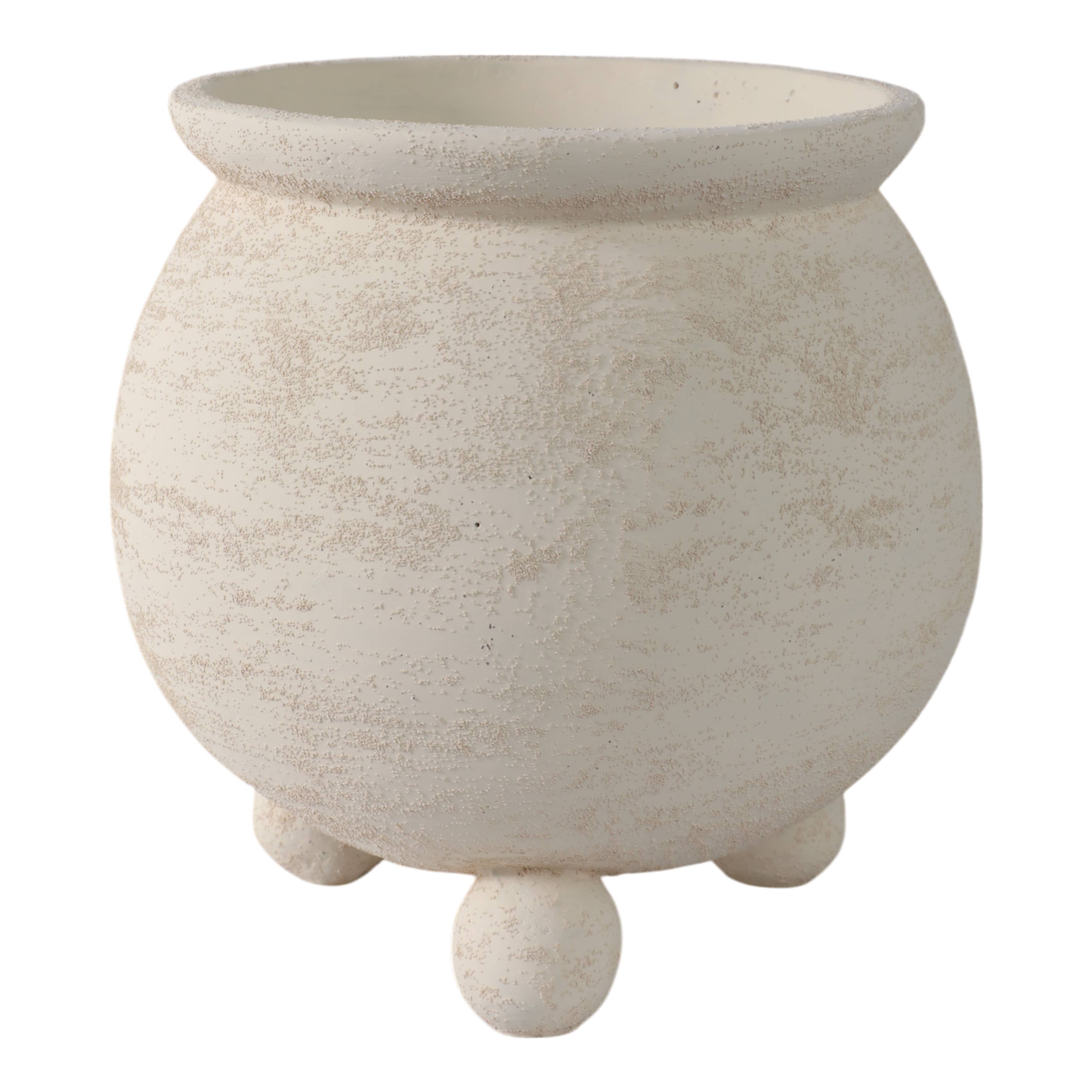 Sagebrook Home - Wholesale Plant Pot - Planter - Ivory Pottery Round Textured On Ball Feet, 9 in.5