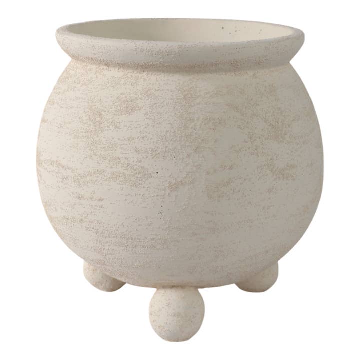 Sagebrook Home - Wholesale Plant Pot - Planter - Ivory Pottery Round Textured On Ball Feet, 9 in.5