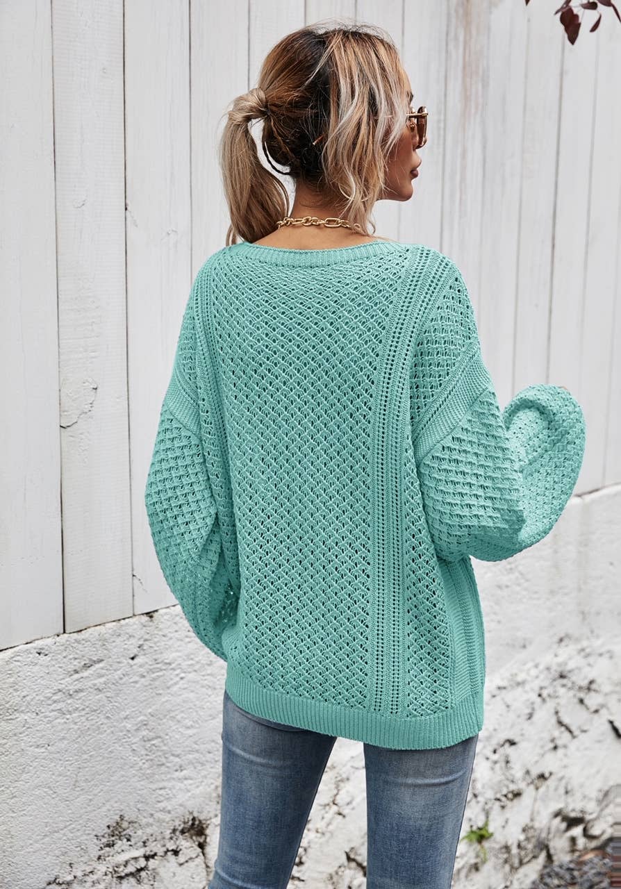 ePretty - Wholesale Knit Sweater - Women's - SZ53-SW6019 Open Knit Slouchy V-Neck Sweater12