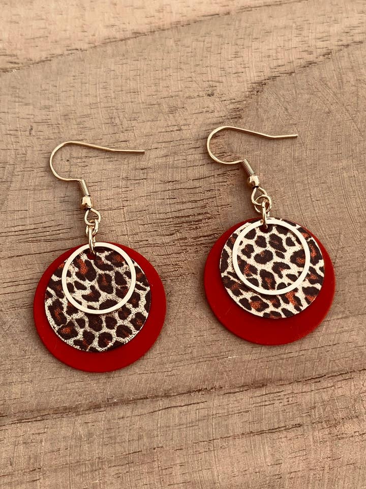 TANIA earrings - glittered leopard and red for wholesale by Innaya