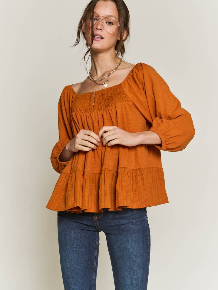 Ruched detail babydoll top - JBJ1063 for wholesale by JADE BY JANE