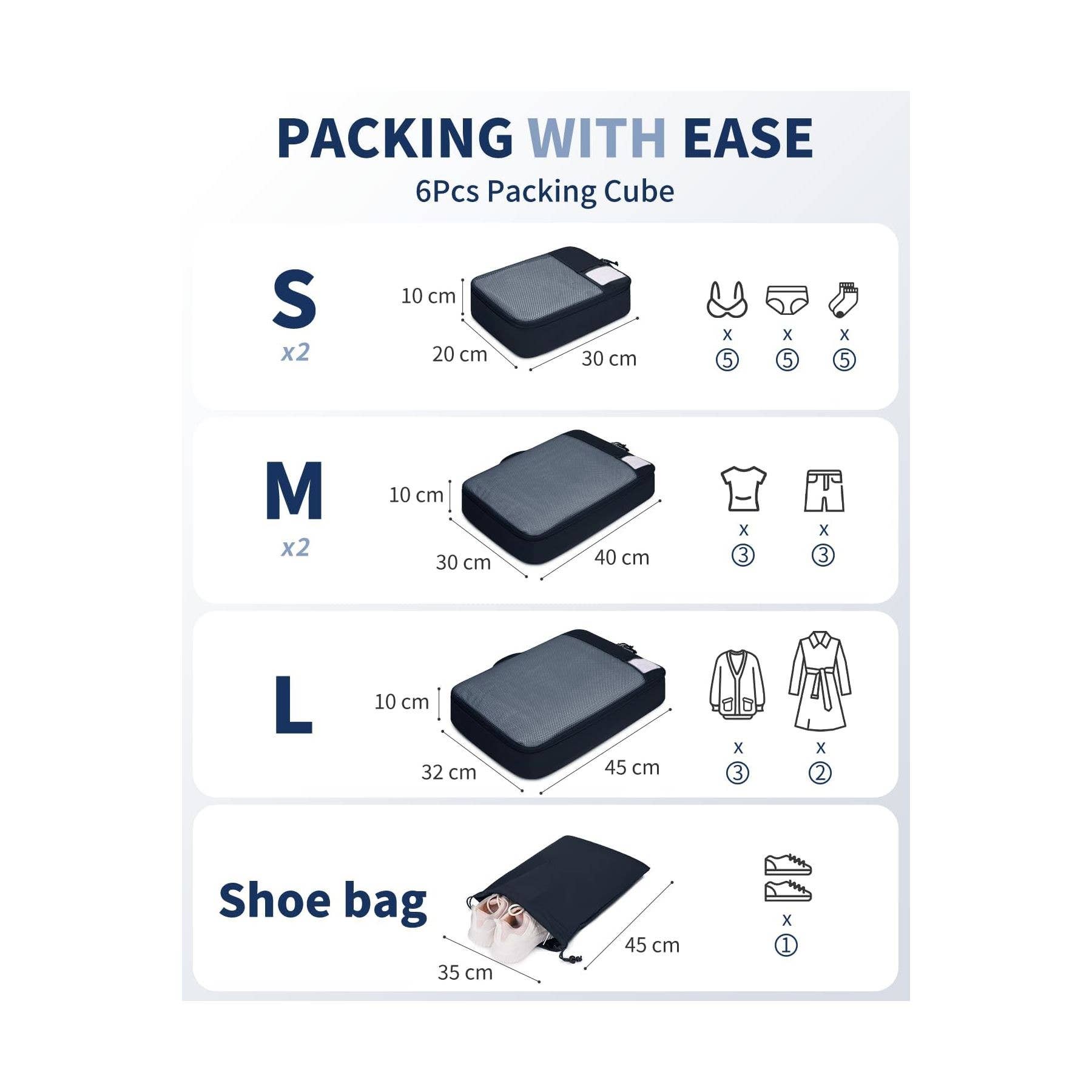 wandf – Engroshandel Pakkeemballage – 6 stk. kuffertorganisatorposer med mærke til rejsetilbehør1