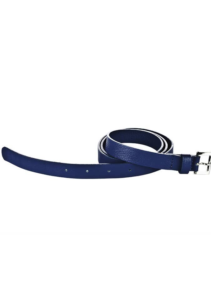 Thin blue leather belt for wholesale by Ripauste