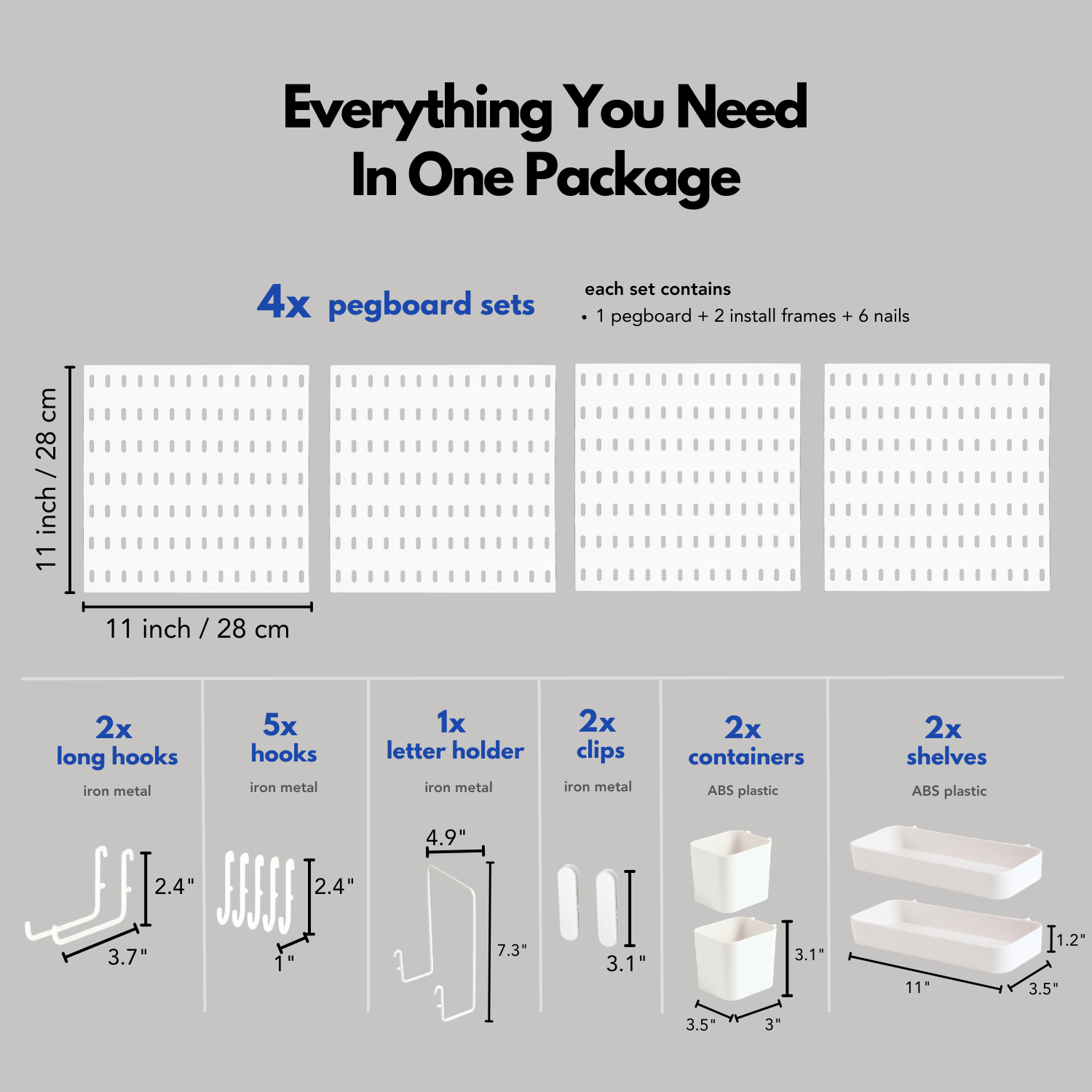 Keepo – wholesale Wall-mounted shelf – Keepo 4Pcs Pegboard And Accessories Wall Organizer Kit White5