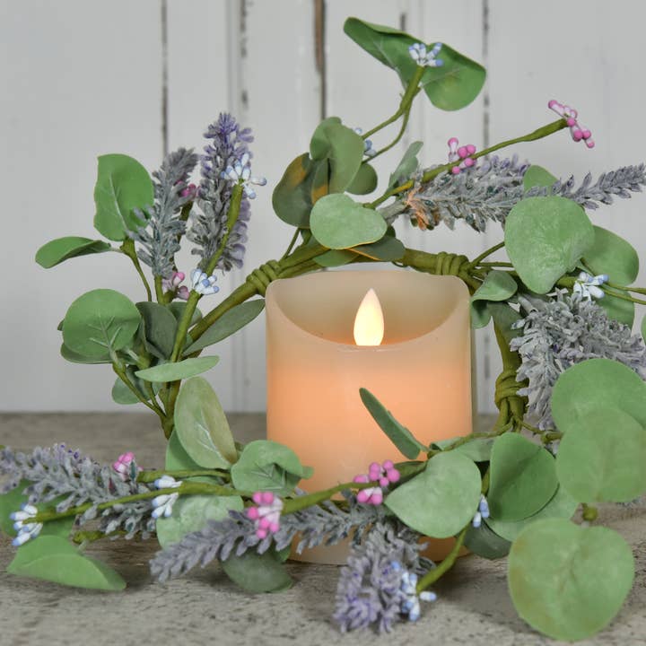 Wholesale Home Decor - Wholesale Wreath - Lavendar Eucalyptus 4.5in Candle Ring