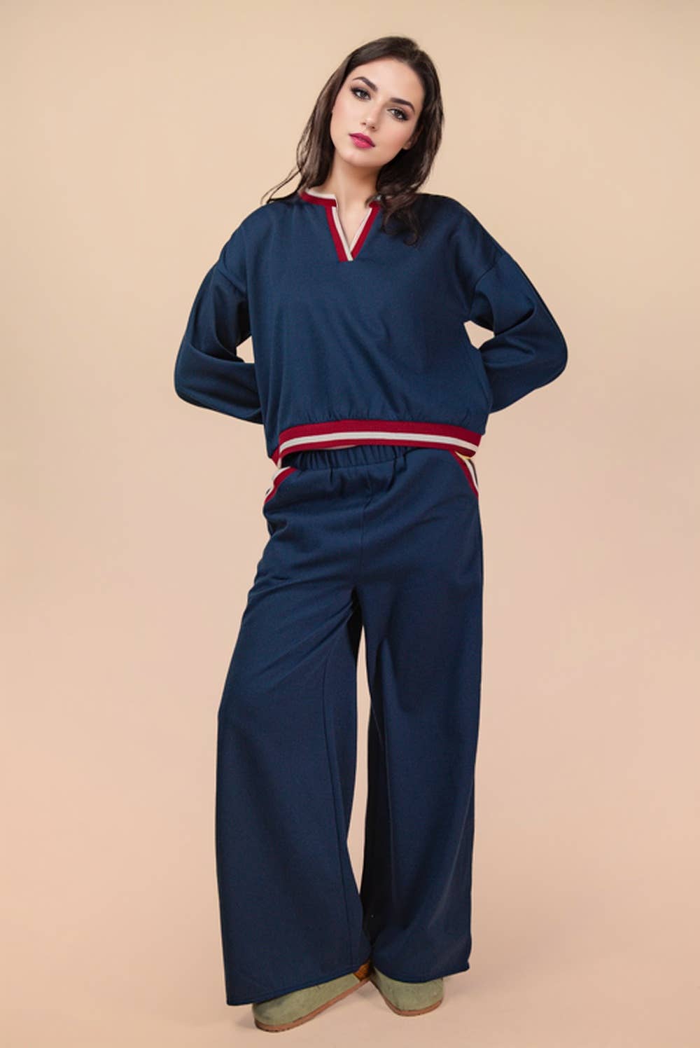 VERY J – wholesale Lounge set – Women's – NT12382SET-Color Block Band Detail Comfy Knit Top & Pants Set8