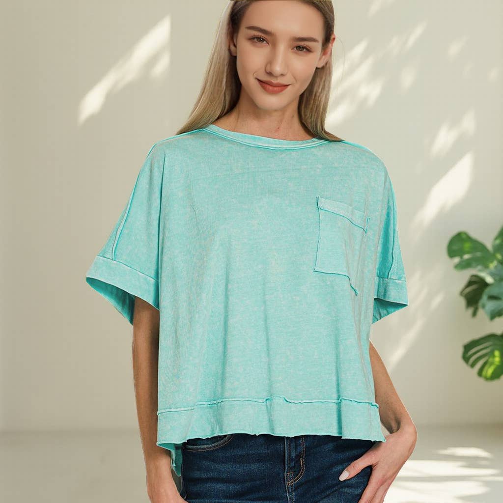 42POPS - Wholesale Knit Top - Women's - `.Washed Exposed Seam Oversized Tee5