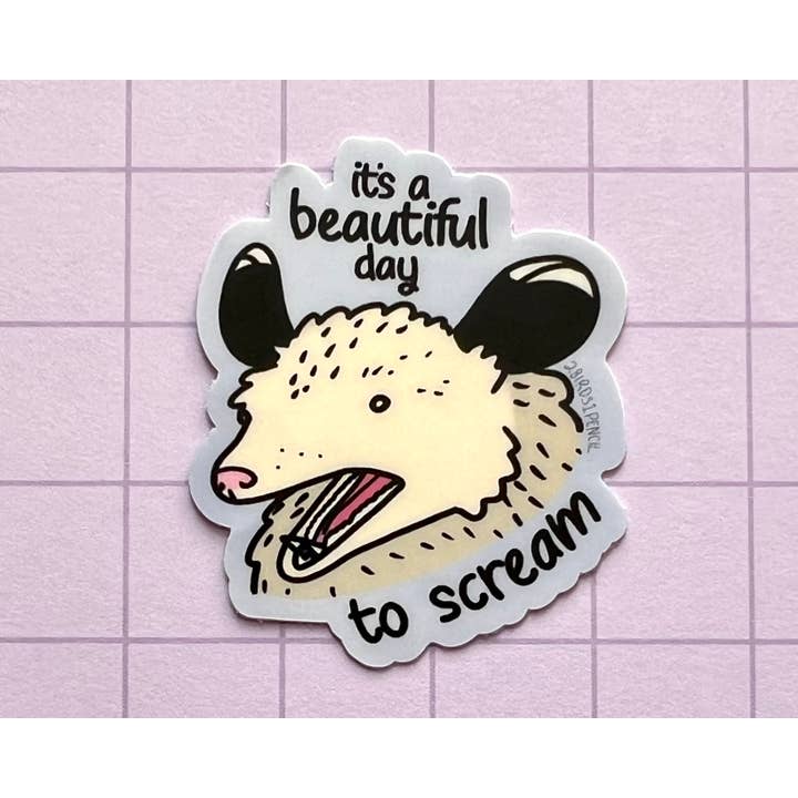 Screaming Possum Mini Vinyl Sticker for wholesale by 2Birds1Pencil Illustrations