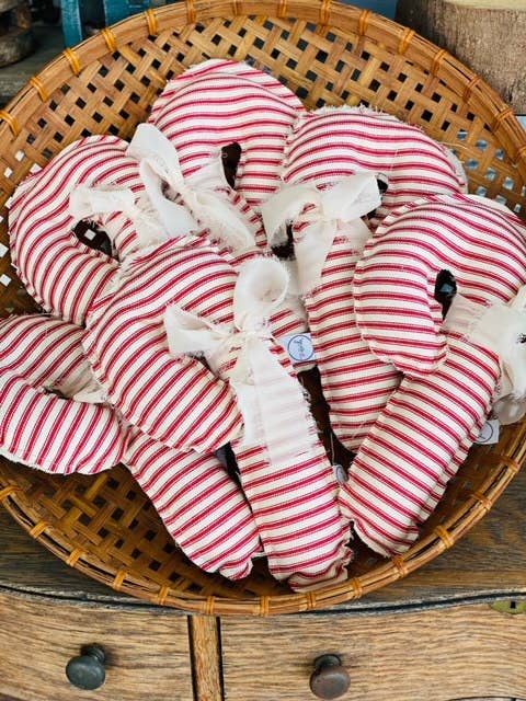 A Gnome on the Roam - Wholesale Christmas Decoration - Fabric Candy Canes in red and white ticking and ribbon3