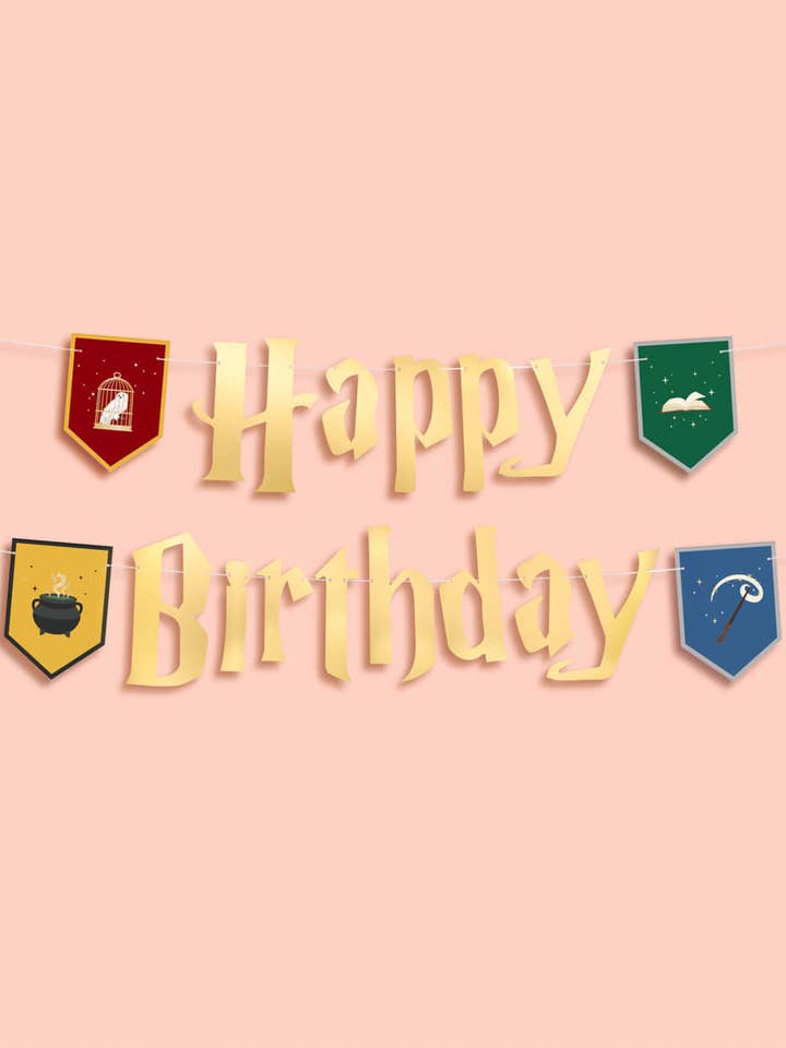 Happy Birthday Harry Potter Banner | Hogwarts theme, gold for wholesale by xo, Fetti