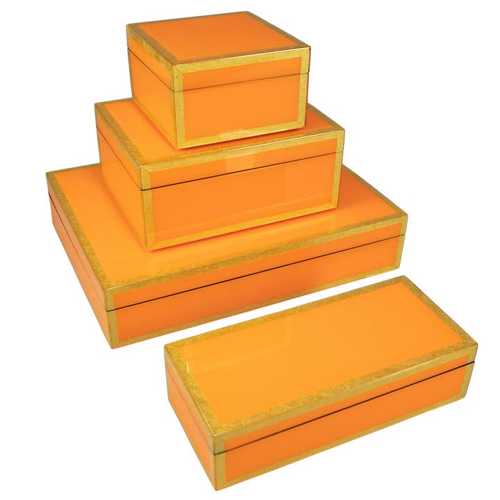 Orange with Shine Gold Leaf Trim - Square Box - L-31FSOSGL for wholesale by Pacific Connections