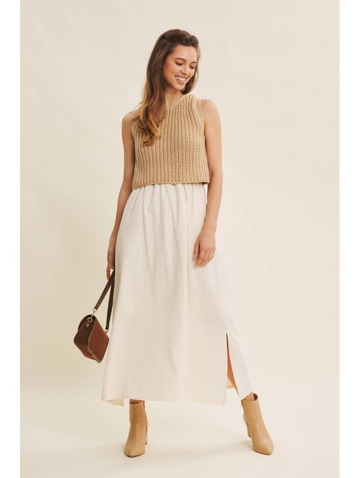 in february - Wholesale Dress - Women's - CHUNKY SWEATER TWOFER MIDI DRESS WITH POCKETS AND LINING