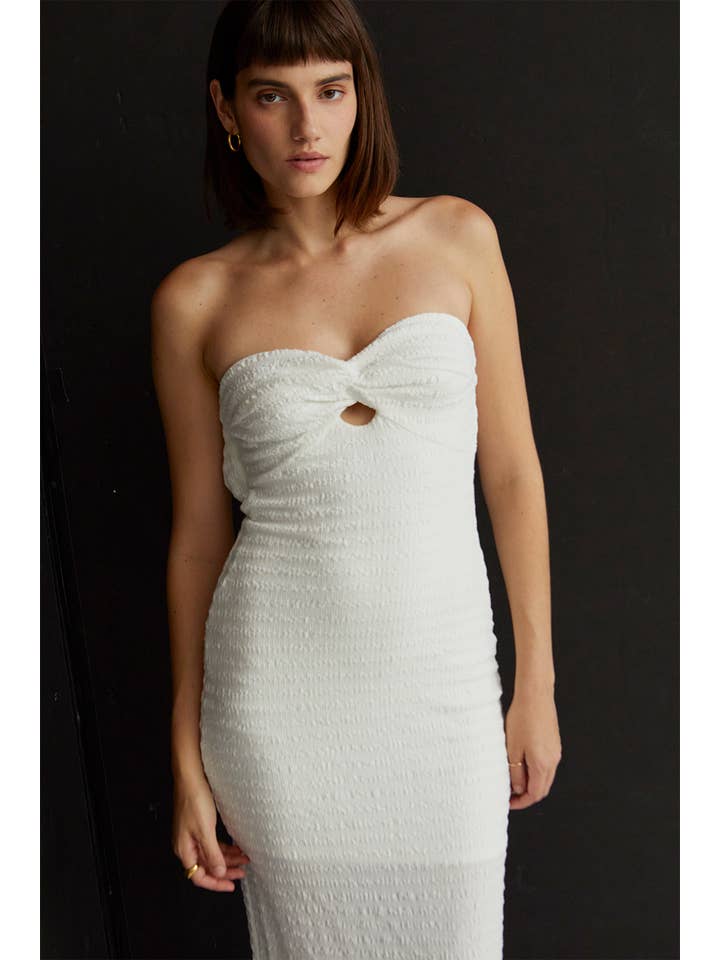White CD9039 - Vanya Textured Bodycon Midi Dress for wholesale on Faire