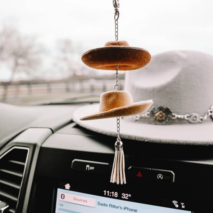 The Front Porch Label - Wholesale Car Decorative Charm - Unisex - Brown & Stone Cowboy Hat Rearview Mirror Charm11