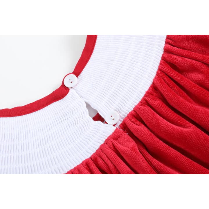 Lil Cactus - Wholesale Dress - Kids - Red Velvet Christmas Nativity Smocked Bishop Dress