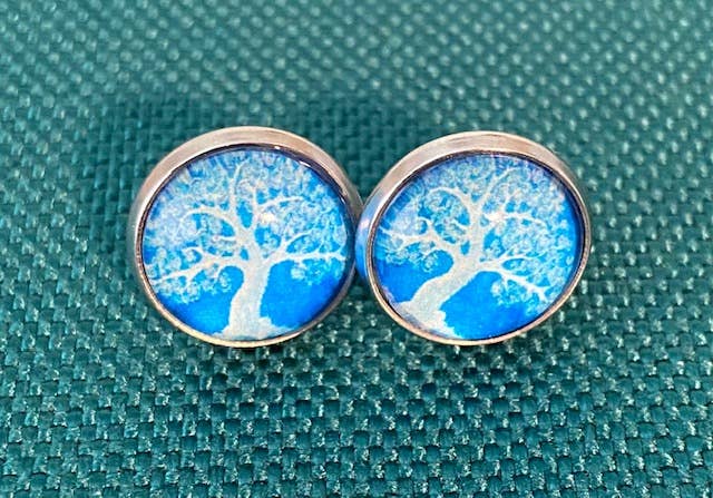 SMA Artistry Creations - Wholesale Stud/Post Earrings - 12mm Tree of life design glass cabochon stud earrings9
