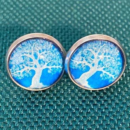 SMA Artistry Creations - Wholesale Stud/Post Earrings - 12mm Tree of life design glass cabochon stud earrings9