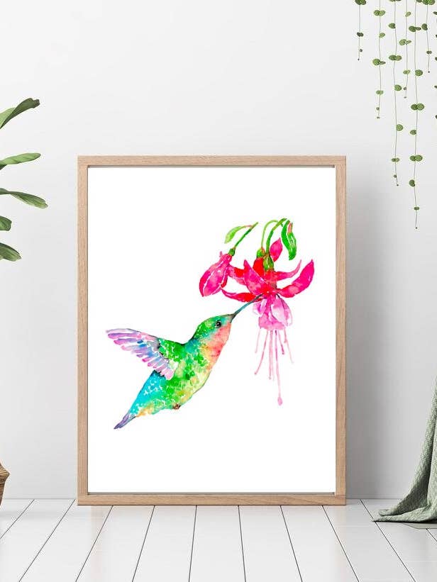 Kolibrie Met Fuchsia Aquarel Print voor wholesale door Goodfairyart