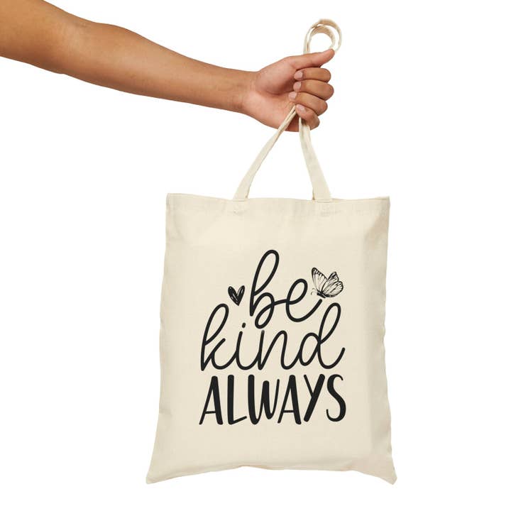 Be Kind Quote Printed Shopping Library Tote Bag for wholesale by Home and Honey Shop