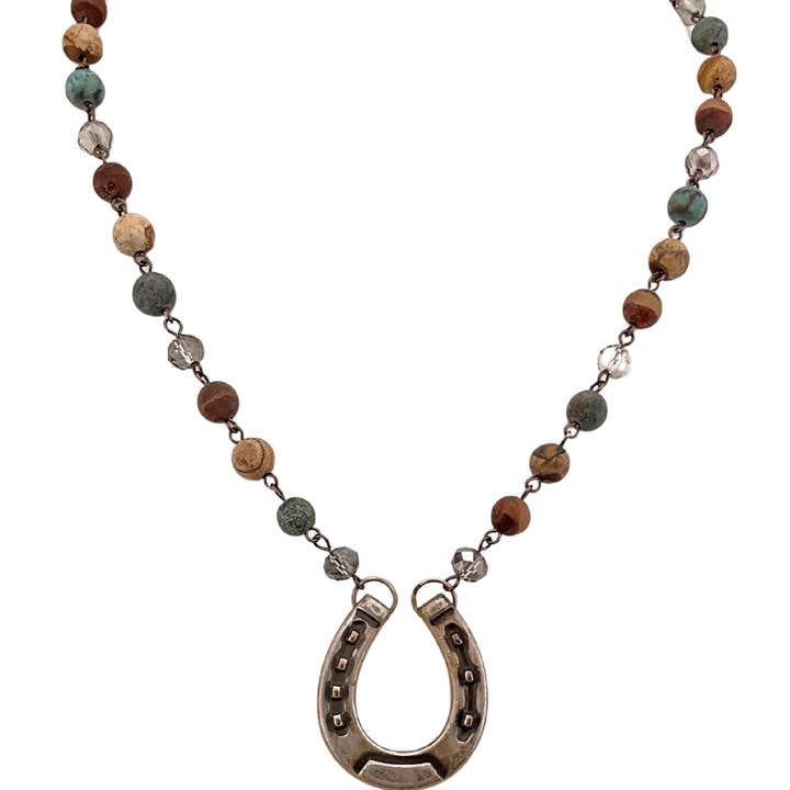 Erin Knight Designs - Wholesale Pendant/charm necklace - Vintage Rosary Chain with Small Vintage Sterling Plated Horse Shoe0