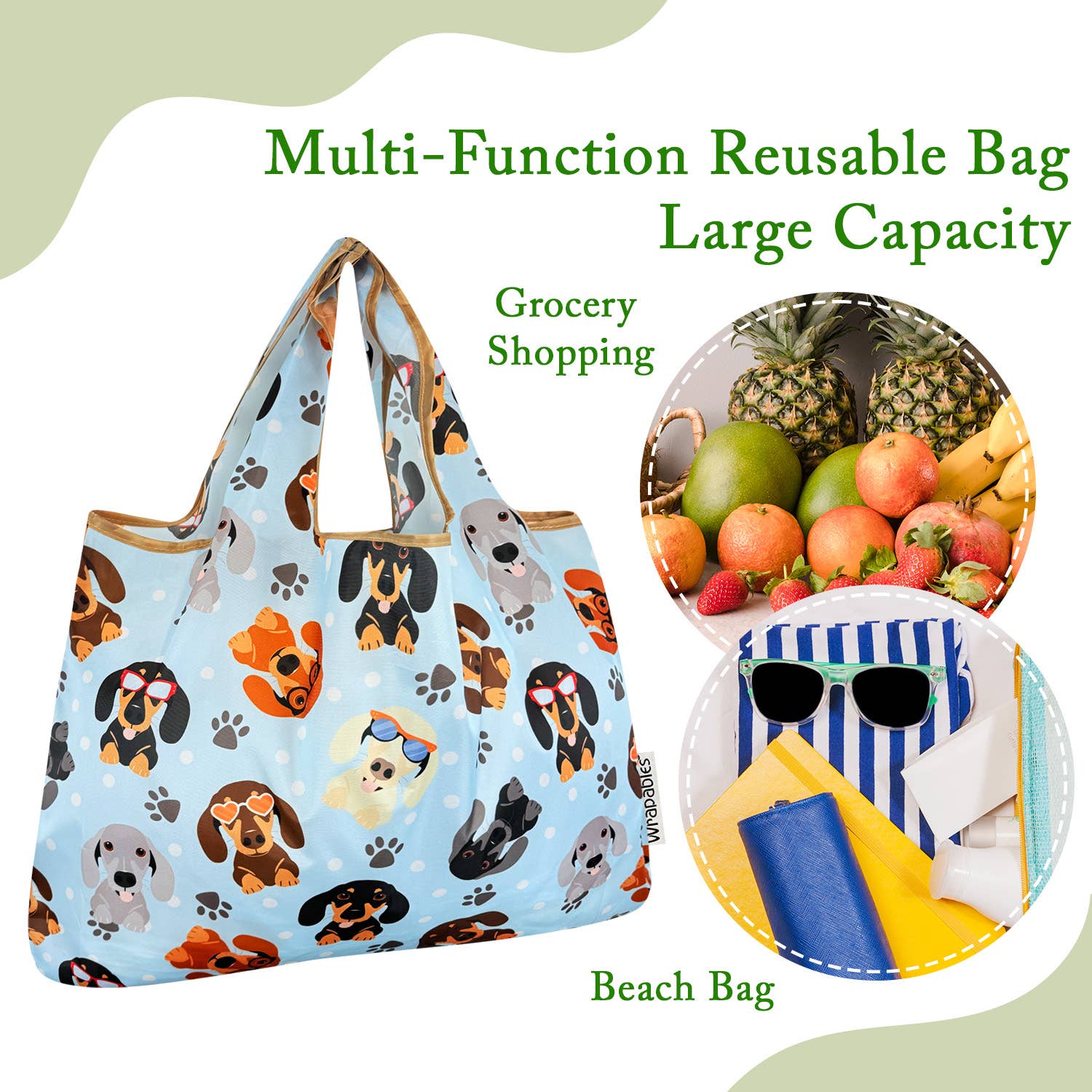 Wrapables.com - Vente Sacs de course/à provisions - Sac de courses réutilisable en nylon grand format Wrapables4