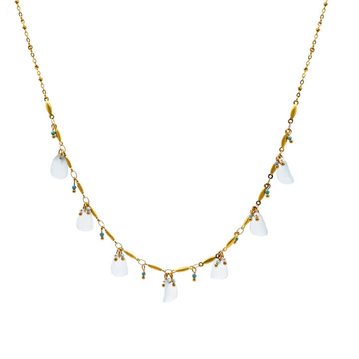 NECKLACE WITH PETALS FLOWERS AND CRYSTALS - WF241024A84 for wholesale by AMORINO SRL