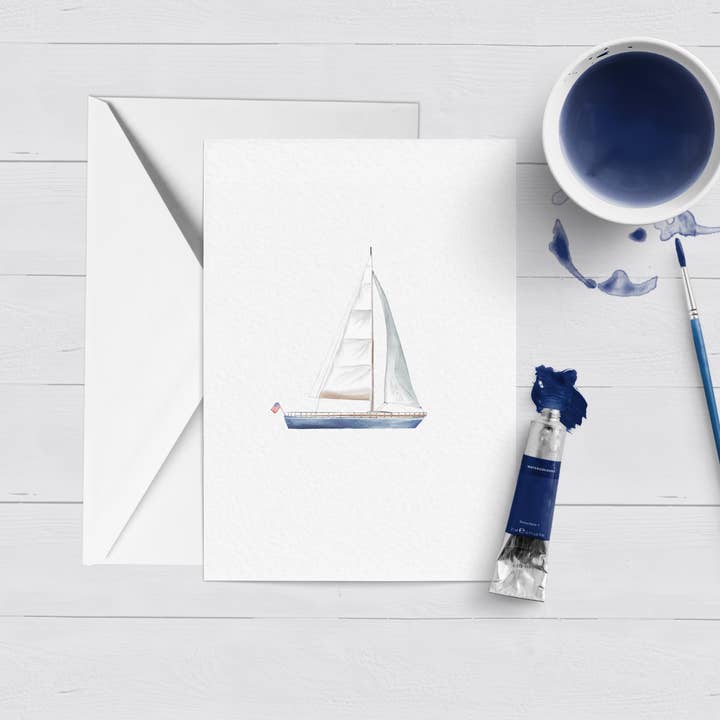 Watercolor Sailboat Notecard for wholesale by WonderfullyWrittenCo