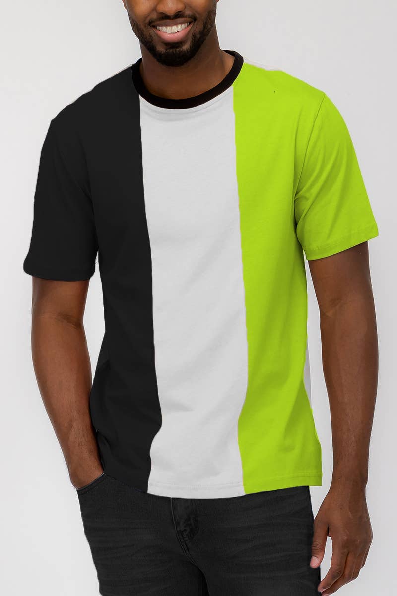 WEIV - Wholesale T-Shirt - Men's - Cotton Color Block Tshirt Vertical Stripe