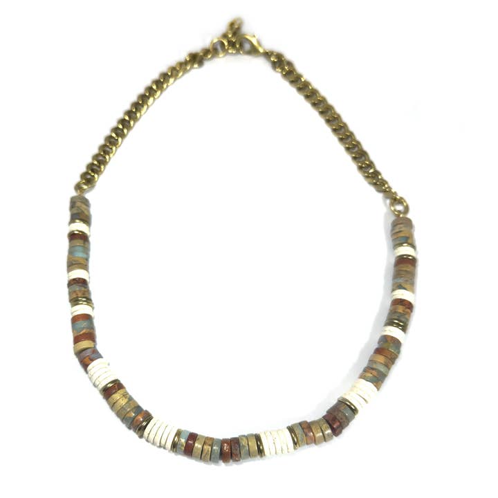 Slangeskind jaspis & lavasten heishi for engroshandel hos Rachel Nathan