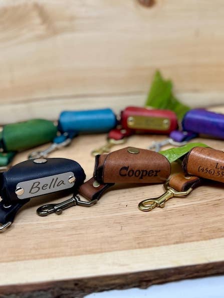 Engraved Poop Bag Holder With Optional Personalized Name plate for wholesale by Frost & Ember Creations, LLC