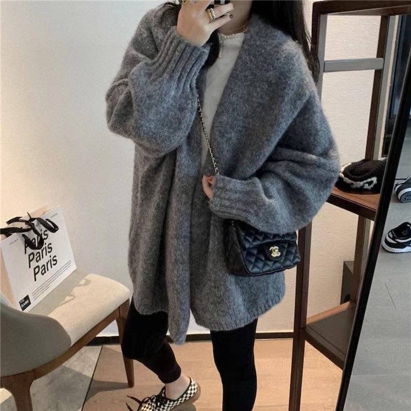 FurDecoration - Wholesale Cardigan - Women's - Solid Color Loose Knit Cardigan Sweater5