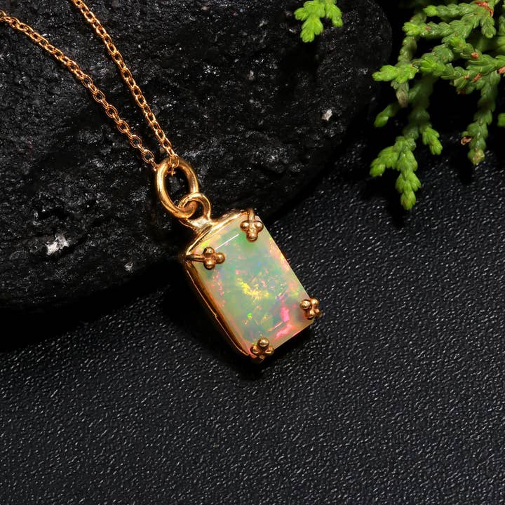 Ethiopian Opal faceted Rectangle shape Pendent for wholesale by K D Jewels