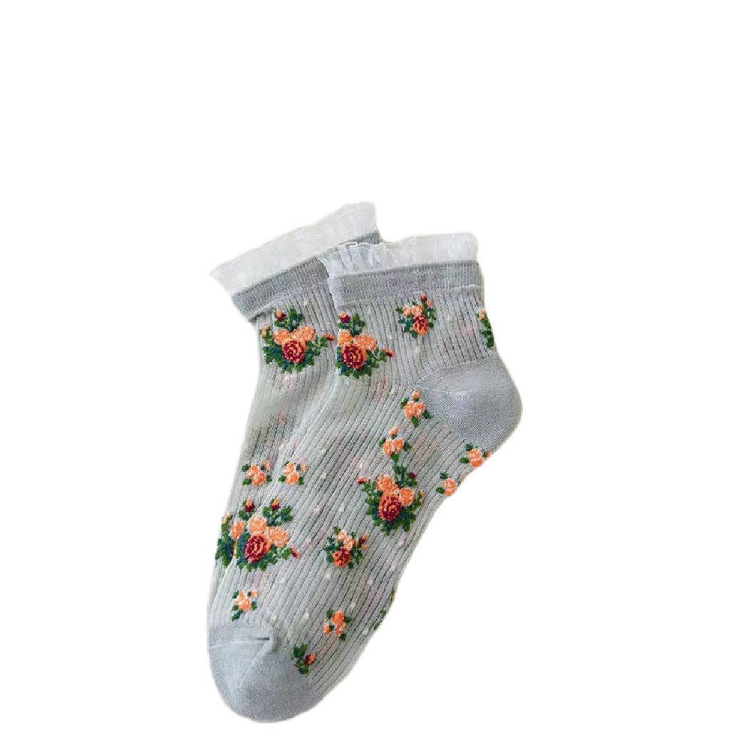 Funkyrel® Atzbranding Limited – Engroshandel Strømper - Dame – Rufia - Blonder Ankelstrømper med Blomster – 5 Farver1