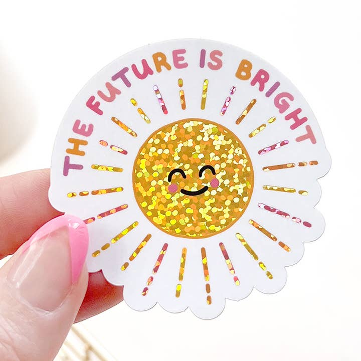 Future Is Bright Cute Sunshine Waterproof Glitter Sticker for wholesale by The Rosy Redhead