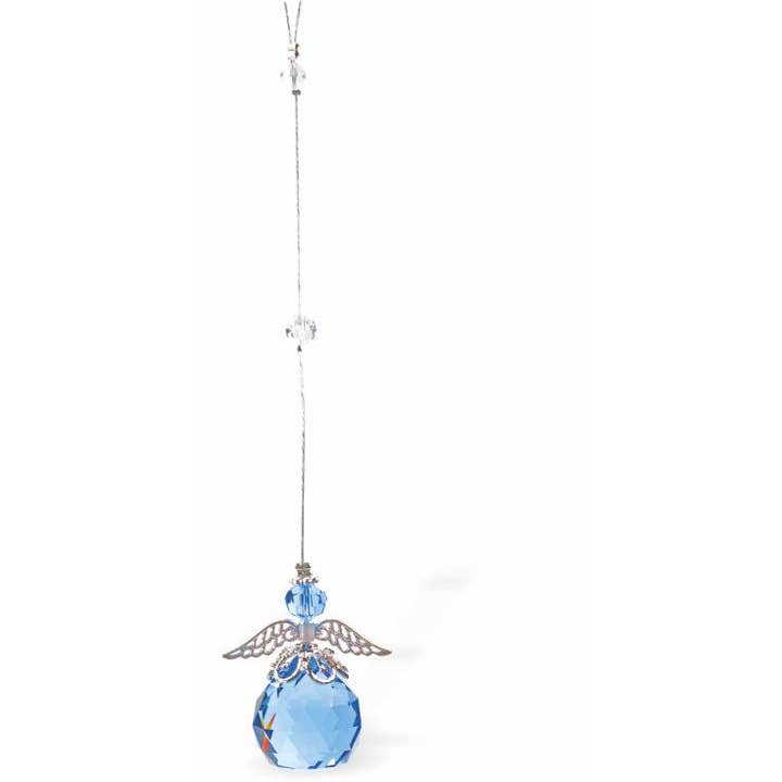 Austrian Crystal Suncatcher,Multi-faceted Blue Crystal Angel for wholesale by Byzantium Collection Ltd
