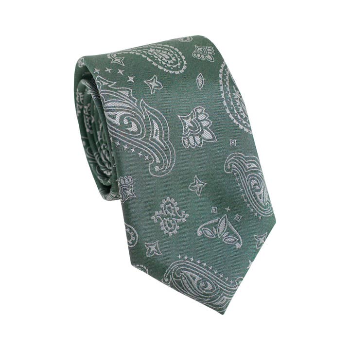 “Paisley" Silk Jacquard Tie - Green for wholesale by Lost Pattern NYC