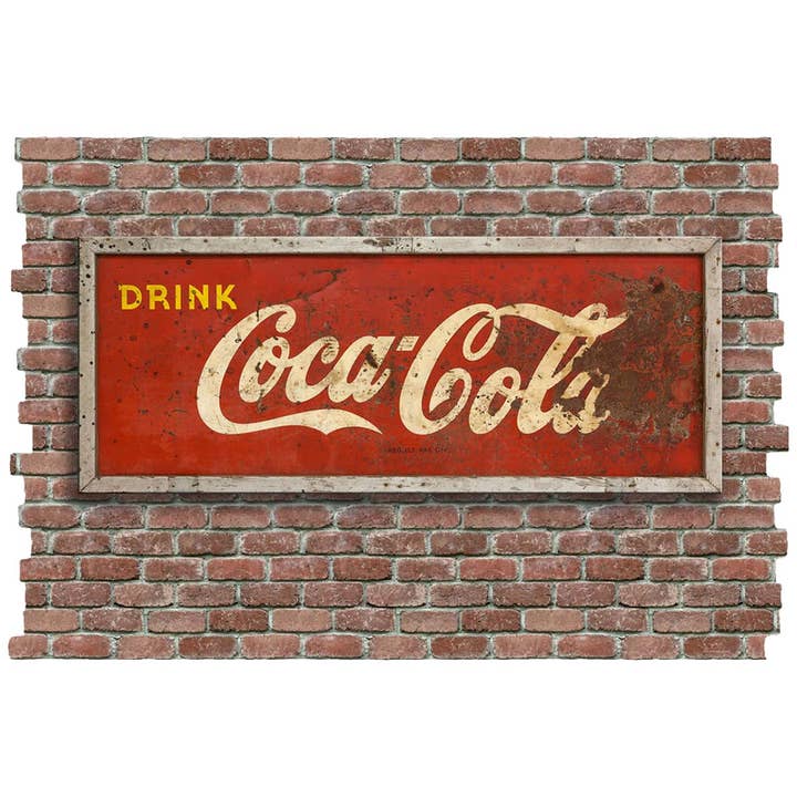 Drink Coca-Cola Rusted Look Faux Brick Wall Decal for wholesale by RetroPlanet