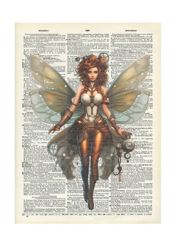 Beautiful fairy, women, steamboat, Vintage Dictionary Print for wholesale by Crazilyhumbledesigns