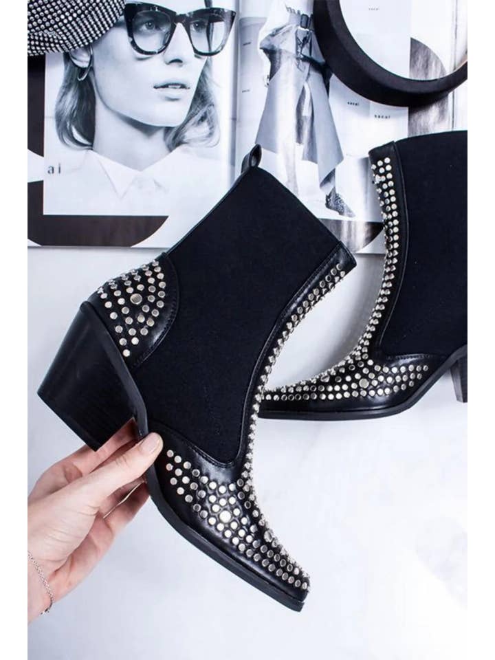 BLACK SILVER STUDDED BOOTS for wholesale on Faire1