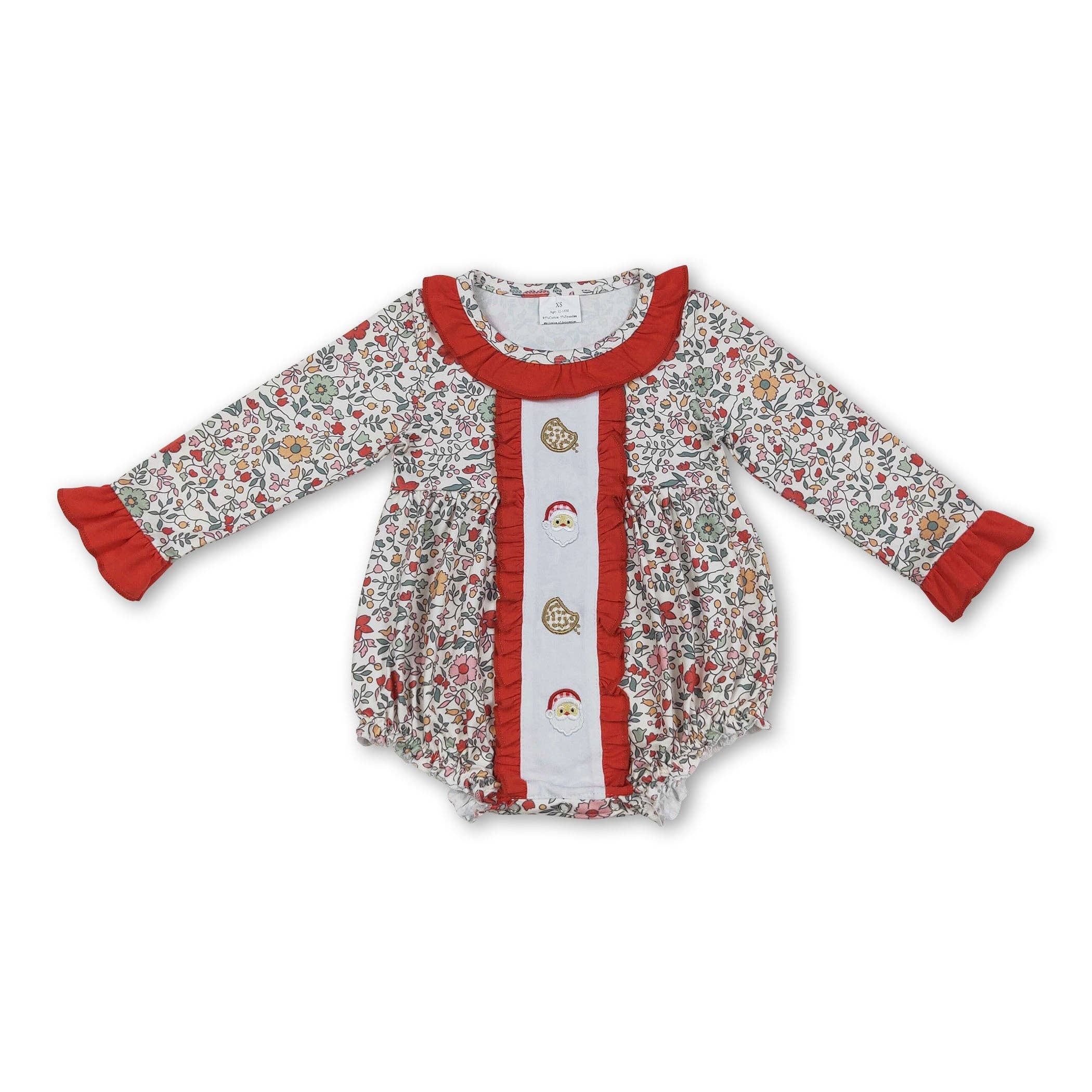 Yawoo Garments - Wholesale Jumpsuit - Baby - Floral santa cookie baby girls Christmas romper0