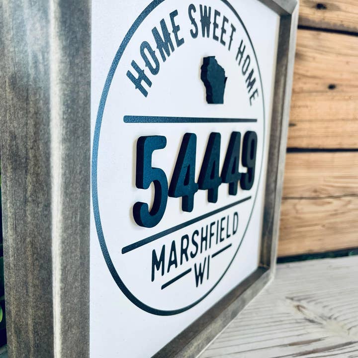 The Farmer's Wife - Wholesale Sign - Custom Home Zip Code Sign | Personalized City & Zip Code Decor | Raised Lettering & Printed Background1