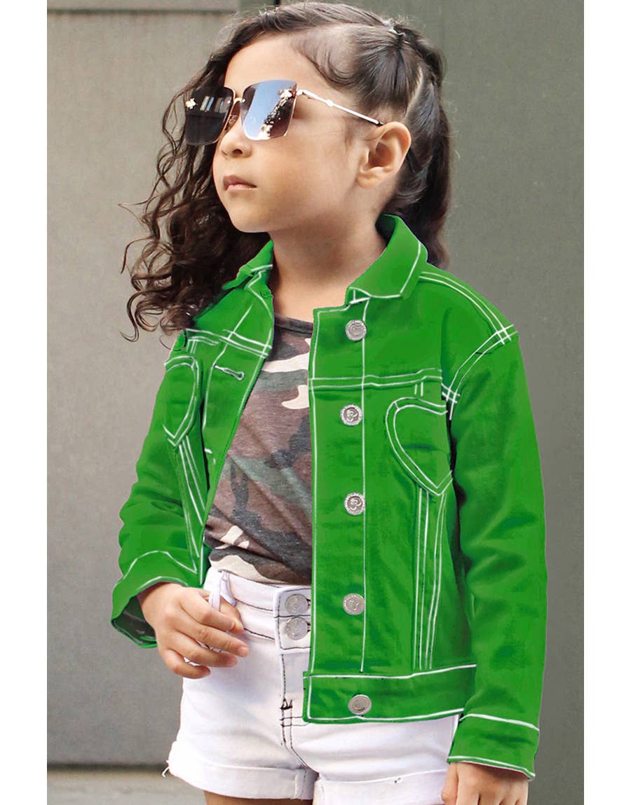 Cutie Patootie Clothing - Vente Veste en jean – enfant - Veste en denim coloré pour fille avec poche cœur1