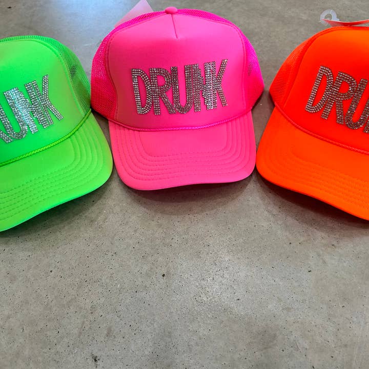 Vibes Hat Company - Wholesale Trucker Hat - Women's - DRUNK Rhinestone Trucker Hats | Summer Truckers | Drinking