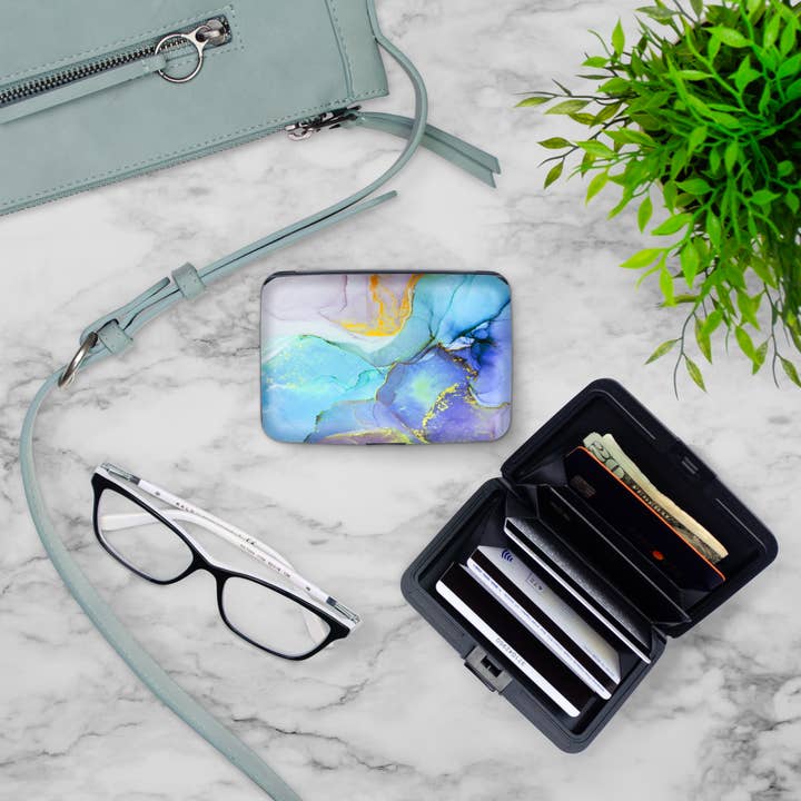 Monarque – wholesale Wallet – Women's – Blue Marble Armored Wallet1