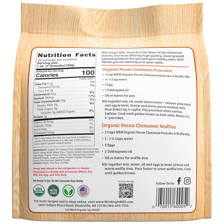 War Eagle Mill Food Group - Wholesale Pancake Mix - Organic Pecan Cinnamon Pancake & Waffle Mix – 22 oz2